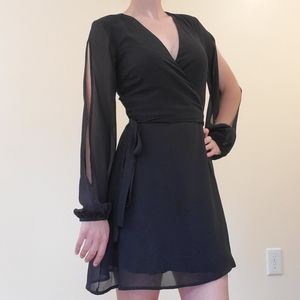 Lulu's black chiffon wrap dress